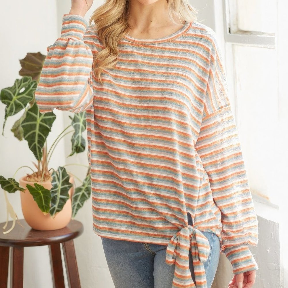 Striped Self Tie Longsleeve Top